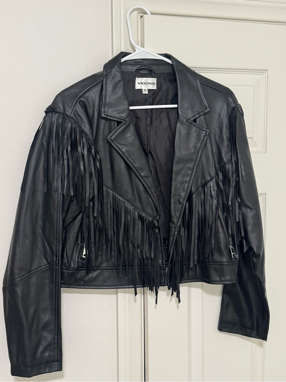 Vigoss Black Leather Fringe Moto Jacket